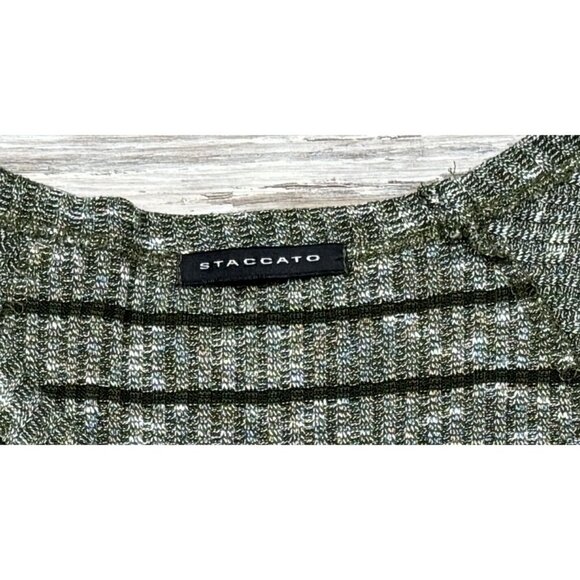 Staccato Womens  Green Black Striped Long-Sleeve Sweater Tunic Top Knit Large - Picture 7 of 15